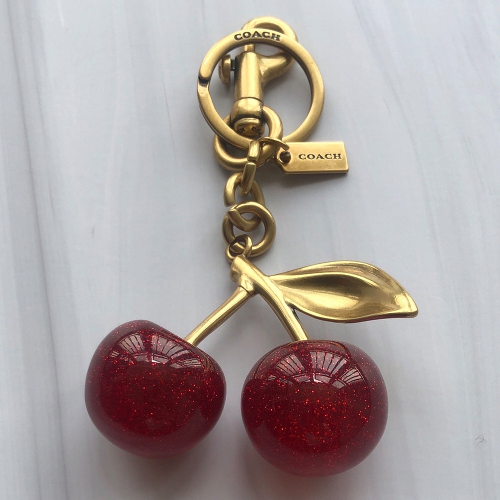 Coach Gold-Tone Cherry Keychain with Red Glitter Cherries - Picture 4 of 4